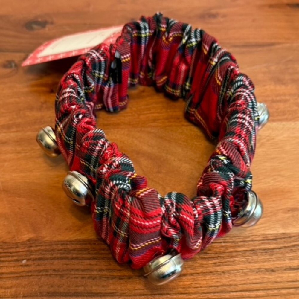 Red Plaid Jingle Bell Stretch Dog Collar - Fits 19 to 22 inches - NWT!!